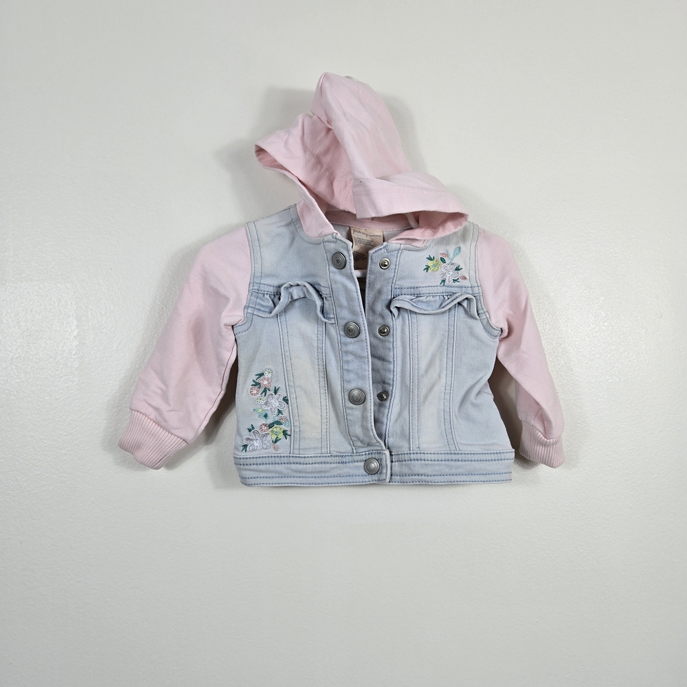 First Impressions Baby Girl Pink Hoodie Light Wash Embroidered Denim Jacket 6-9M